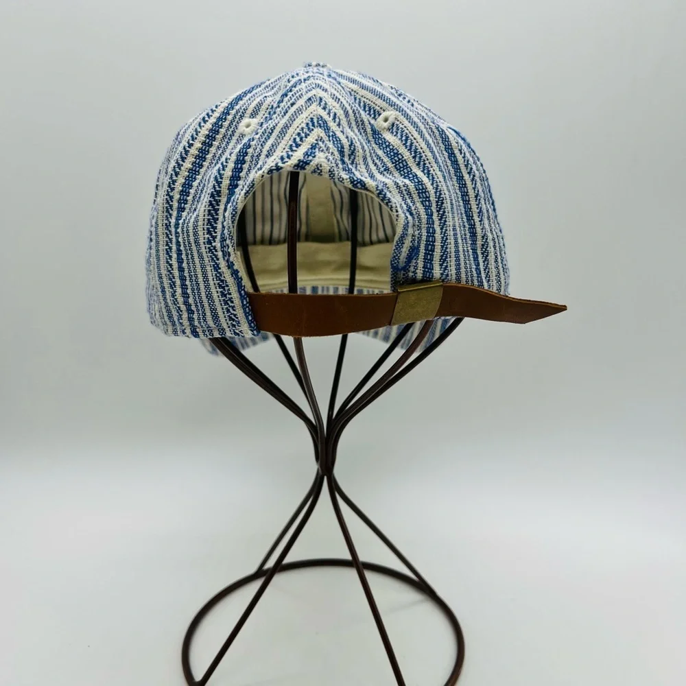 Madewell Navy and Cream Striped Ball cap with Adjustable Leather Strap